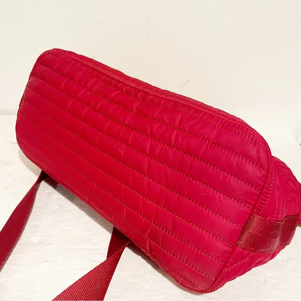 Tory Burch Red‎ Quilted Nylon Slouchy Satchel Shoulder Handbag Purse - Image 4