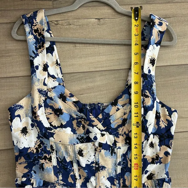 Lulu’s Sunny Attraction Navy Floral Linen Bustier Belted Mini Dress NWOT Large - Image 12