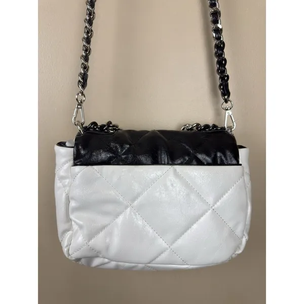 Steve Madden Women’s Shoulder Bag Old Money Preppy Crossbody Black White - Image 7