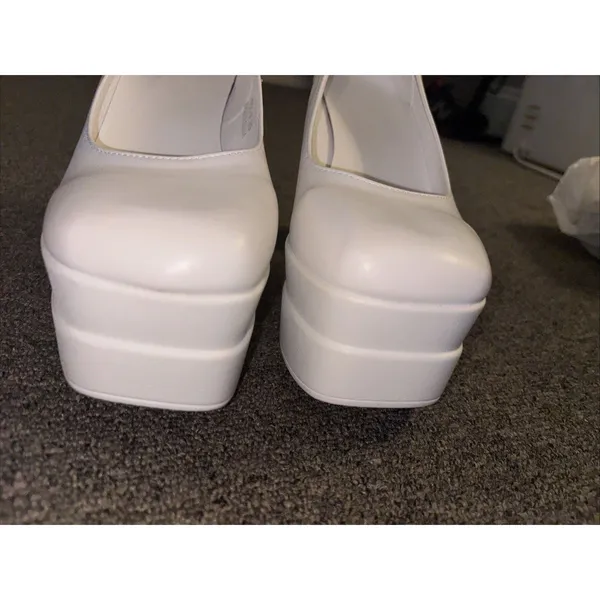 Women’s White Chunky Block High Heels Shoes Platform Shoes Pumps 8.5 - Image 9