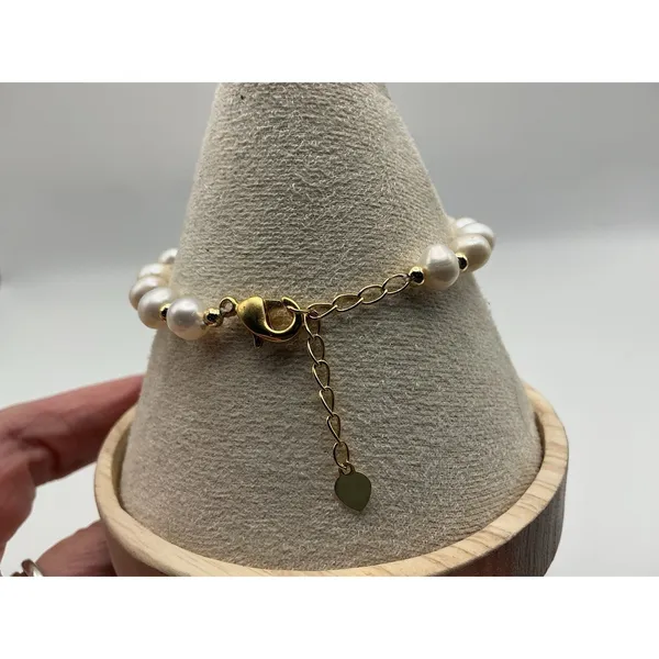Pearl Beaded Bracelet Gold Tone Music Note Charm Adjustable Lobster Clasp - Image 3