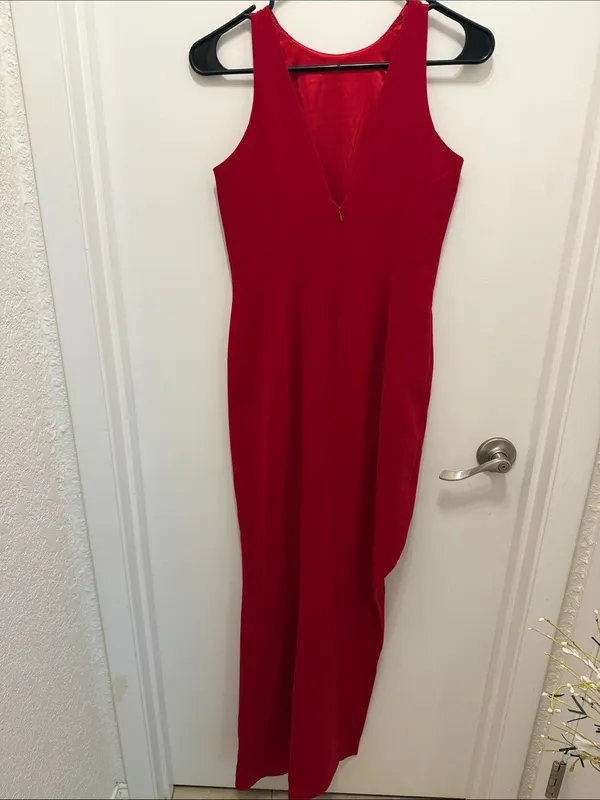 Jay Godfrey Red Maxi Dress Size 2 Sleeveless V Neck Back Zip Evening Gown - Image 4