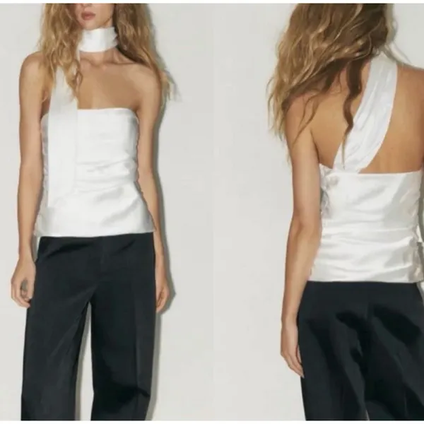 Zara Foulard White Satin Strapless Top Scarf Ethereal Bride Bachelorette - Image 4