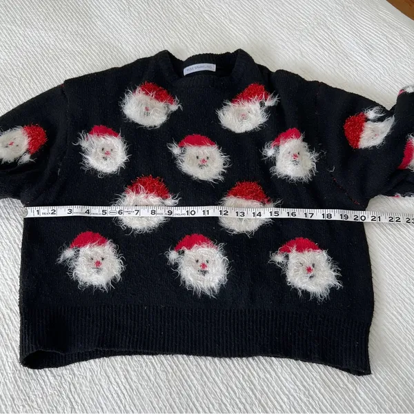 Christmas sweater black crop knit stretch size Small holiday - Image 10