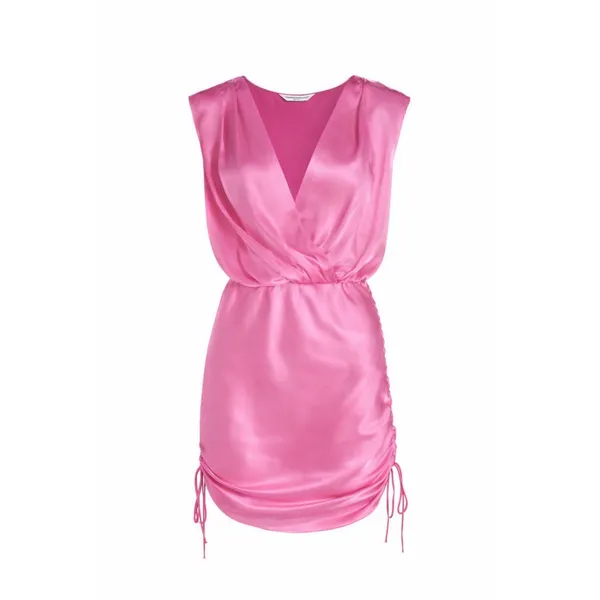 NWT Amanda‎ Uprichard Amani Silk Mini Dress Pink Ruched V-Neck Size Small - Image 3