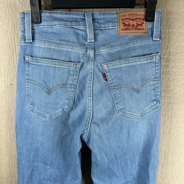 Levi's 726 High Rise Flare Jeans Womens 26 Blue Distressed Ripped Denim Stretch - Image 4