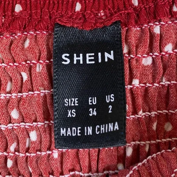 Shein Red & White Polka Dot Smocked Puff Sleeve Dress - Image 4