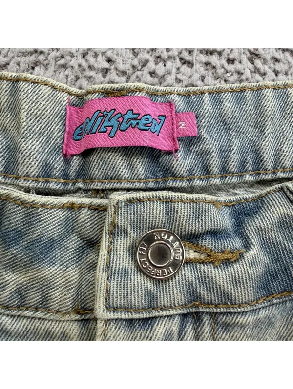 Edikted Bow Pocket Relaxed Jeans Womens M 32 Light Wash Wide Leg Coquette Denim - Image 6