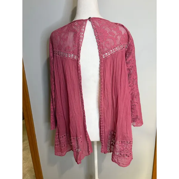 Free People FP One Golden Age Lace Long Sleeve Open Back Cotton Top Small - Image 4