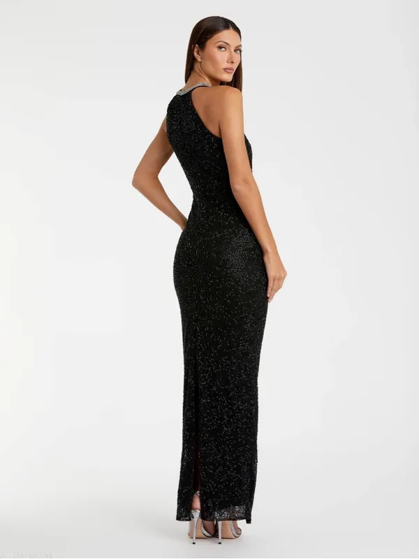 NWT Mac Duggal Beaded Sleeveless High Neck Column Gown 10 Black Maxi Dress 93742 - Image 2