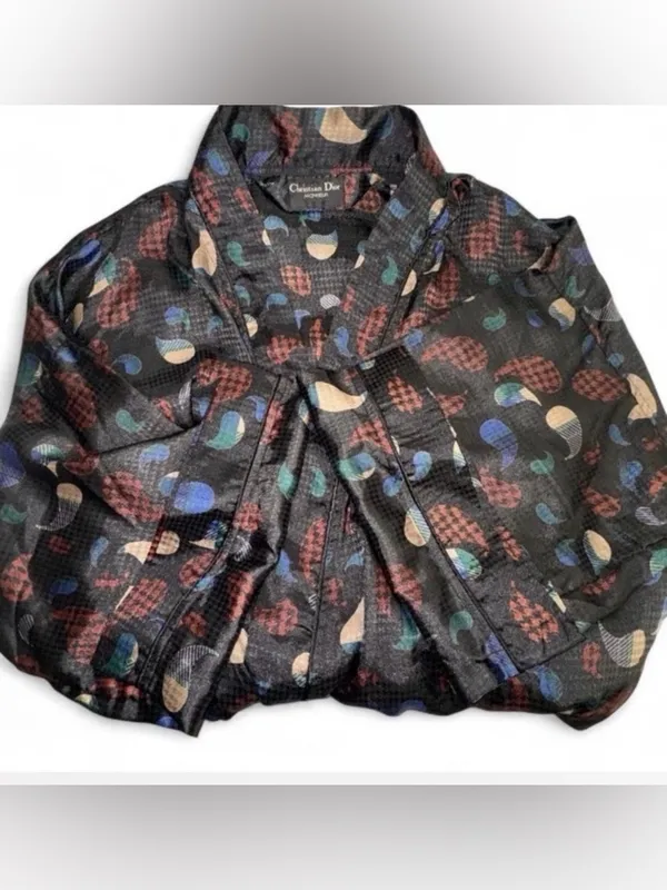 Vintage Christian Dior Monsieur Belted Jacquard Robe Paisley One Size - Image 3