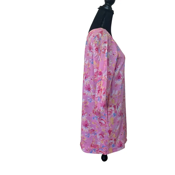 Something Navy Pink Floral Mini Dress MEDIUM One Shoulder Linen Shift Party $165 - Image 10