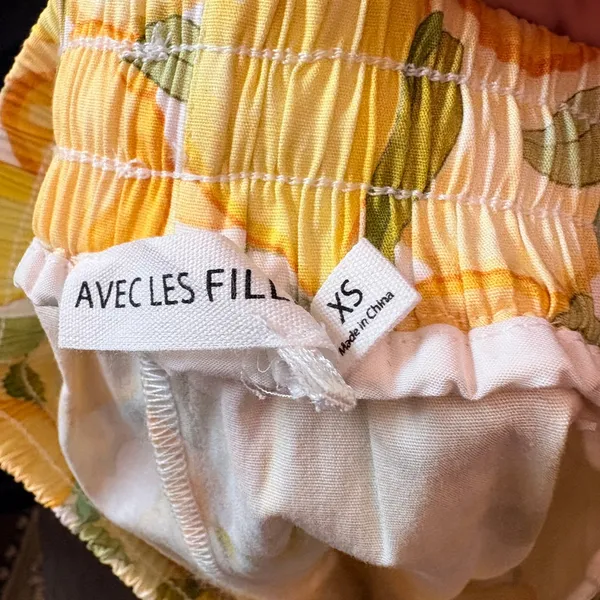 Avec‎ Les Filles Lemon Print Shorts XS Yellow Cotton Lace Trim Summer Drawstring - Image 6