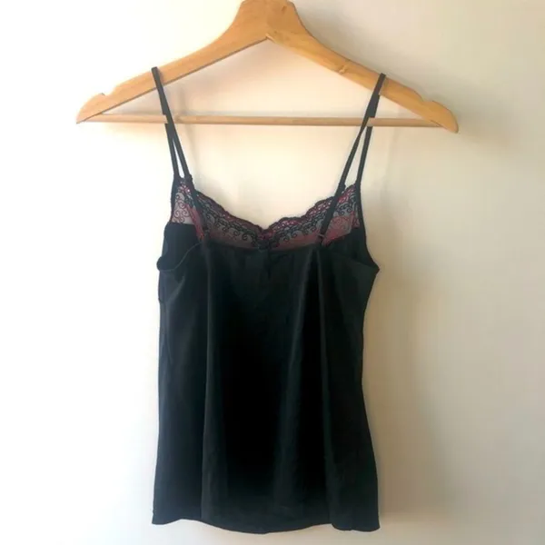 Vintage Gilligan and OMalley Black Camisole Medium Red Lace Boudoir Romantic - Image 2