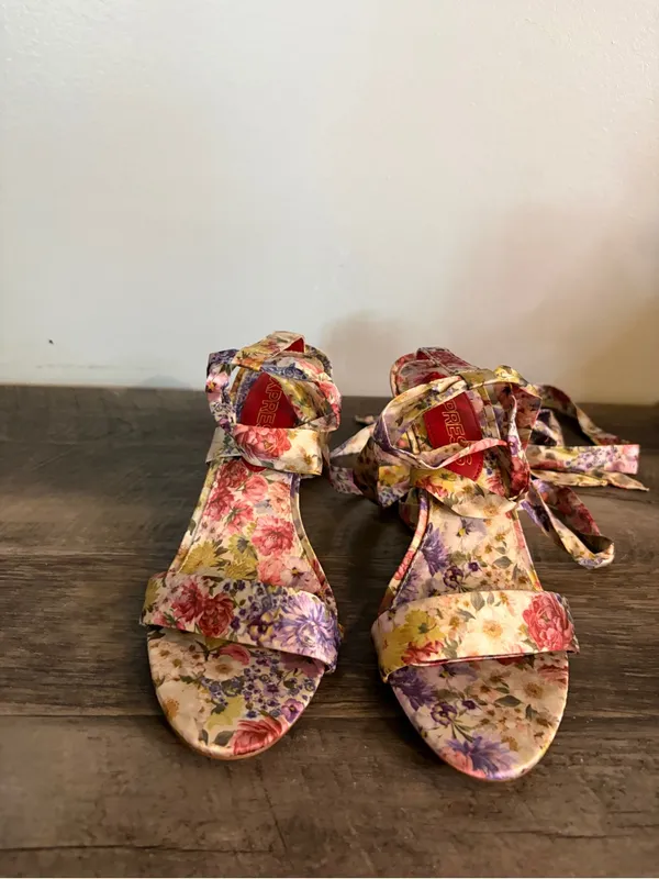 Express Floral Lace-Up Heels Size 8 | Garden Party Strappy Stiletto Sandals - Image 3