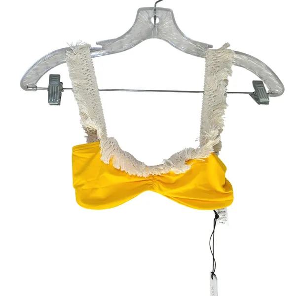 We Wore What Tassel Top Bikini Swimsuit Top Yellow XS beach resort solid saffron - Image 2