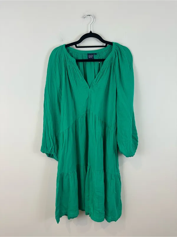 GAP Green V-Neck Crinkle Gauze Tiered Mini Women's Dress Size XXL - Image 2