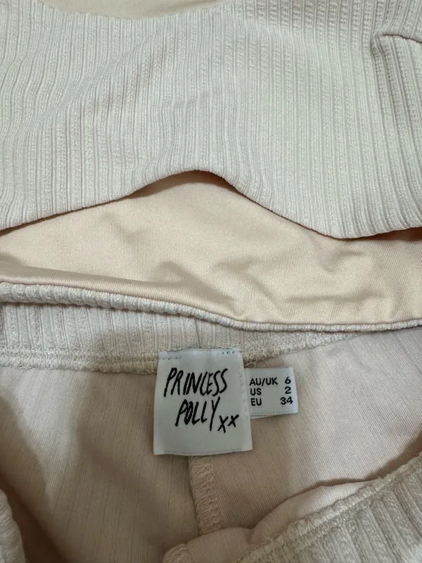 Princess Polly Cream Ribbed High-Waist Leggings & Crop Top Set Size 2 - Image 2
