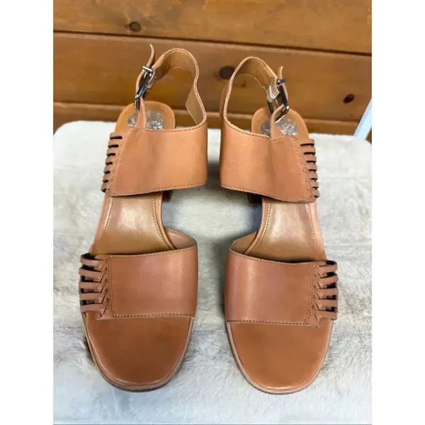 Vince Camuto Karmelo slingback sandals tan leather upper whipstitch accents Sz - Image 6