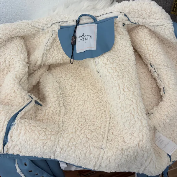 Oh Polly Eira light blue faux leather shearling jacket - Image 7