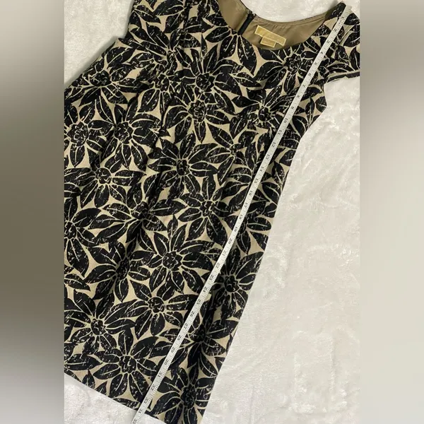 MICHAEL KORS Black & Tan Floral Linen Cap Sleeve Empire Waist Dress - Image 8