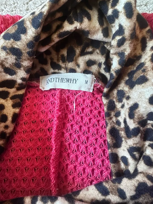 Pink Leopard Waffle Knit Hoodie – Size Medium - Image 3