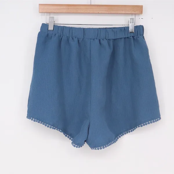 Unbranded Shorts Womens S Textured Pom-Pom Trim Blue Elastic Waist Excellent - Image 2