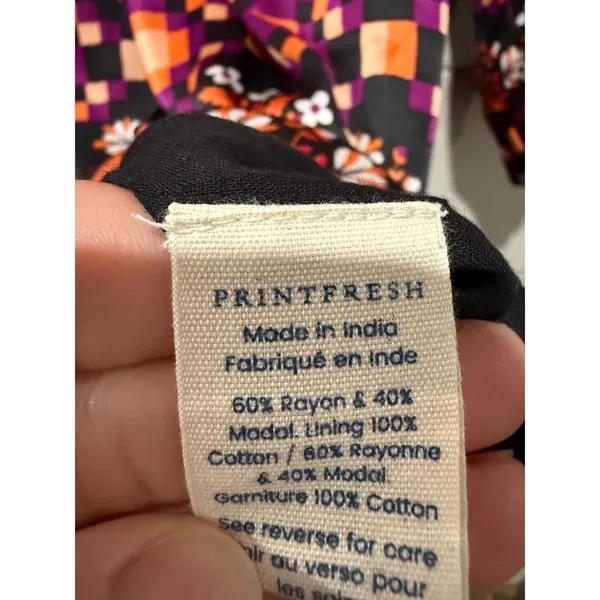 Printfresh Tunic Dress Women Sz XS Satin Colorful Boho Tassle Long Puff Sleeve - Image 4