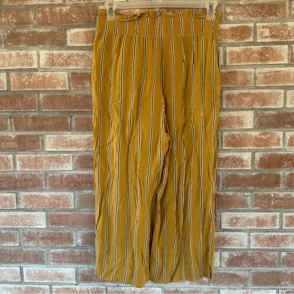Abercrombie Fitch Wide Leg Elastic Cropped Pants Striped Yellow Women’s Large - Image 4