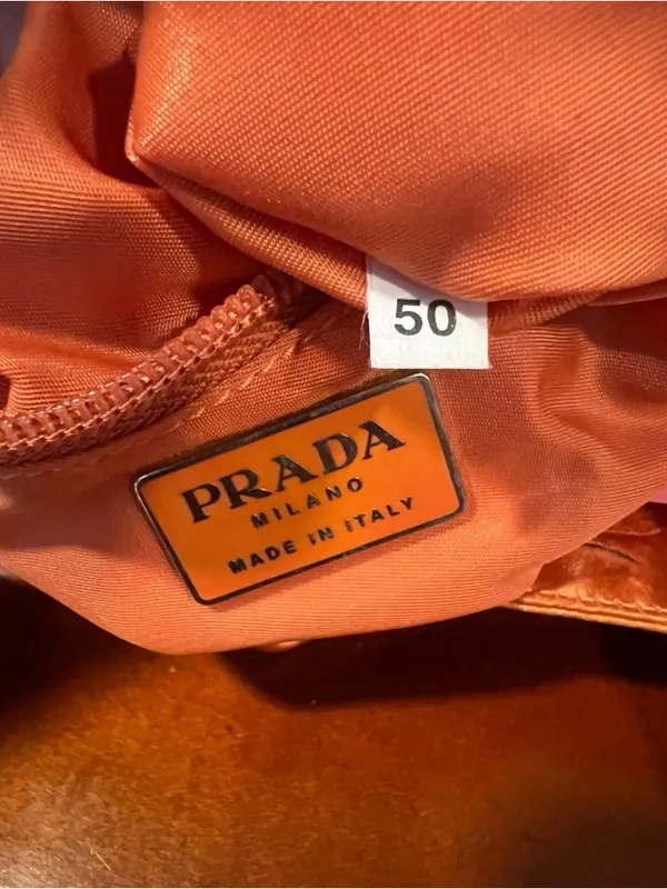 Vintage Prada Coral Orange Satin Bag Plexiglass Handle Made in Italy - Image 2