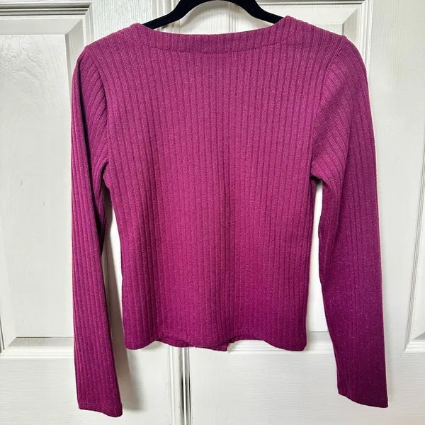 Anthropologie Maeve plum metallic cardigan - Image 4