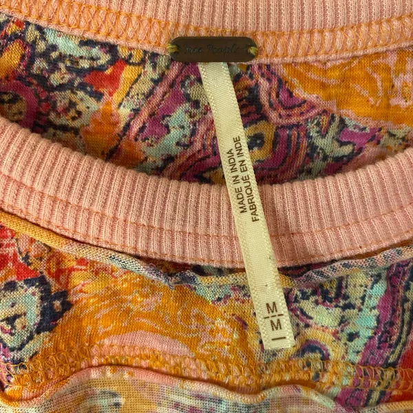 Free People Orange Pink Paisley Oversized Loungewear Long Sleeve Shirt Medium - Image 3
