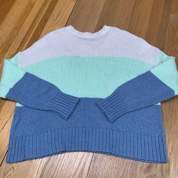 American Eagle Womens Colorblock Shaker Knit Sweater Pastel‎ Blue Green Large - Image 5