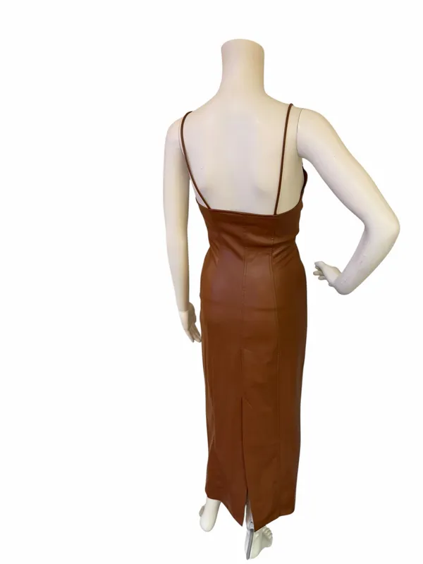 Zara Blogger Strapless Faux Leather Brown Maxi Dress - Image 6