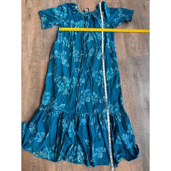 Hilo Hattie Teal Blue Tropical Hibiscus Maxi Muumuu Dress XL Hawaii Mrs Roper - Image 6