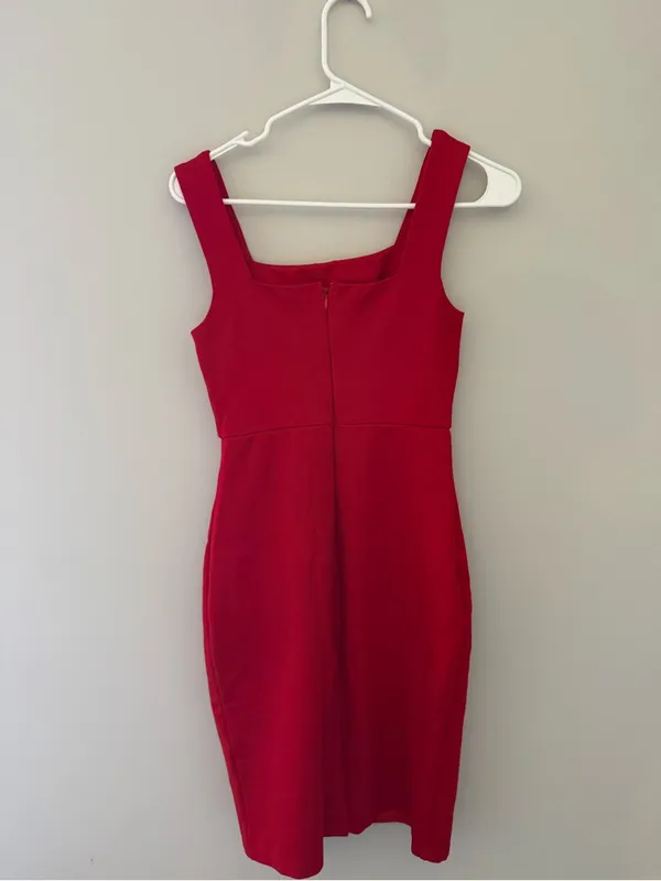 Lulus Womens Small Red Square Neck Bodycon Midi Dress Sleeveless - Image 7