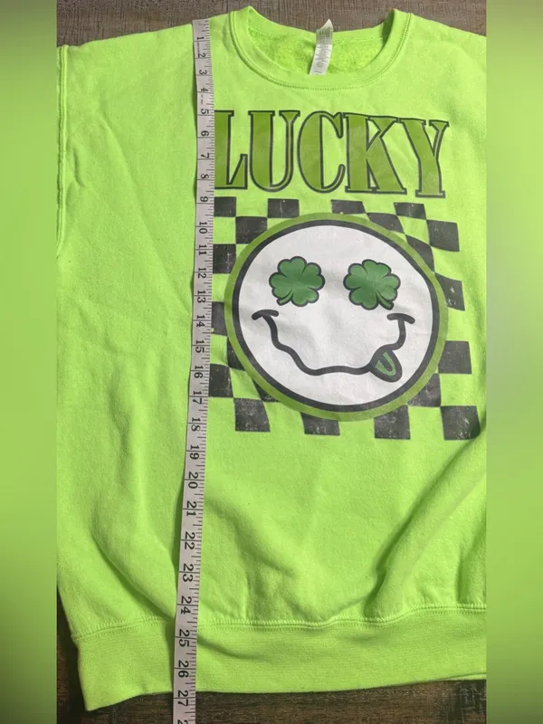 Jerzees Neon Green 'Lucky' Graphic Crewneck Sweatshirt - Image 7