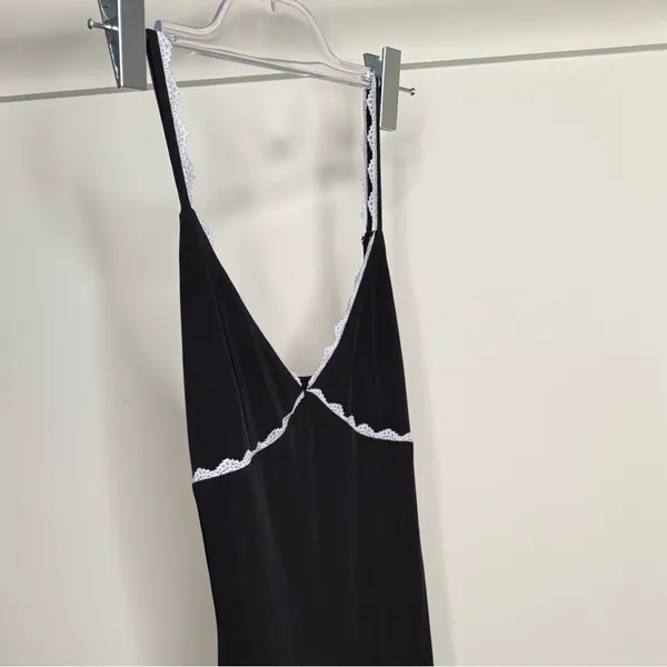 White Fox Boutique Black Maxi Dress with White Trim - Image 3