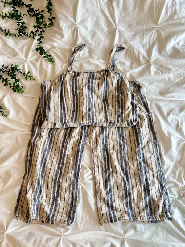 Gypsies & Moondust Linen Blend Striped Jumpsuit Size L – Beige & Blue - Image 2