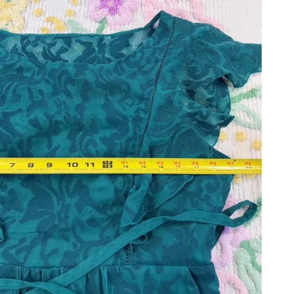 Moulinette Soeurs anthropologie Teal‎ Lace Overlay Flutter Sleeve 14 dress - Image 5