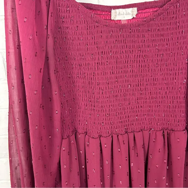 Altar’d State Shimmer Textured Smocked Tiered Long Sleeve Dress Size S - Image 6