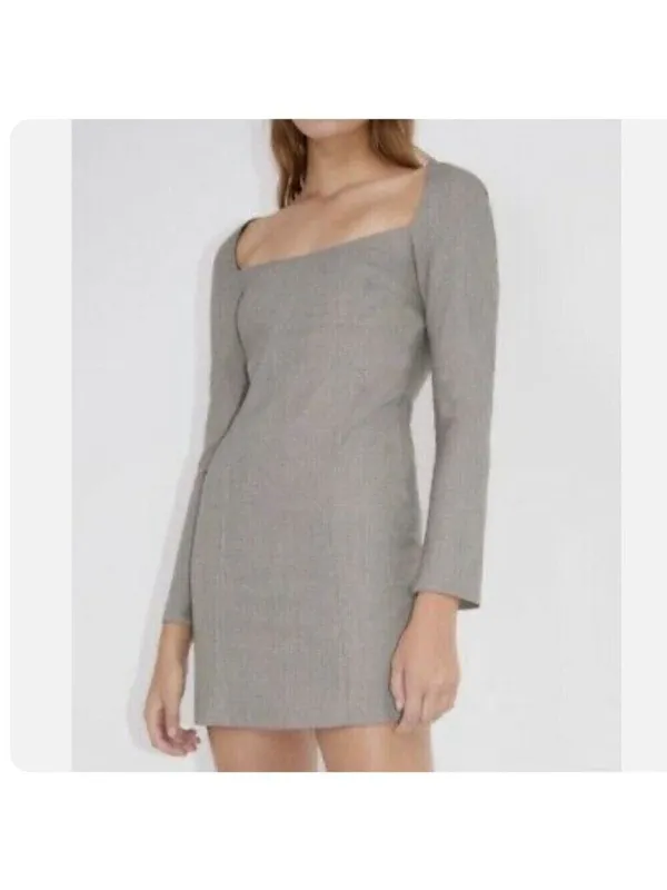 Zara Mini Shift Dress Brown Plaid Long Sleeve Square Neck Business Casual Sz M - Image 2