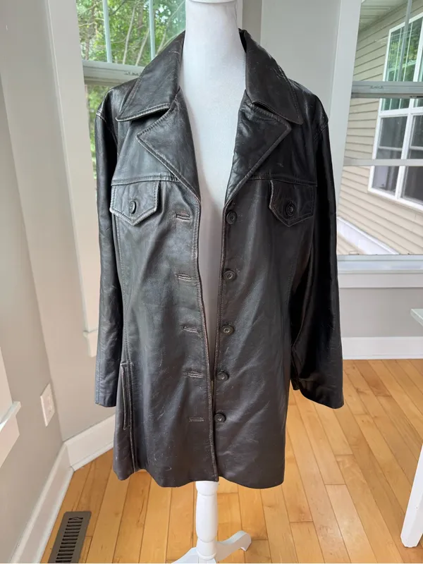 Vintage Maxima Wilson’s Leather Distressed Brown Leather Button-Front Jacket XL - Image 14
