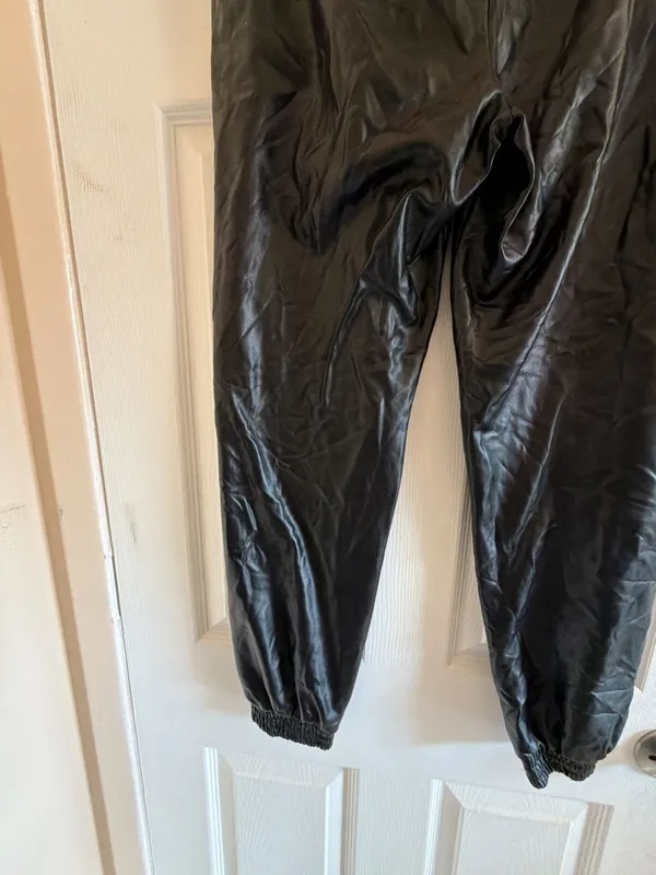 Black Faux Leather Elastic Waist Drawstring Jogger Pants EPI1238-J - Image 8