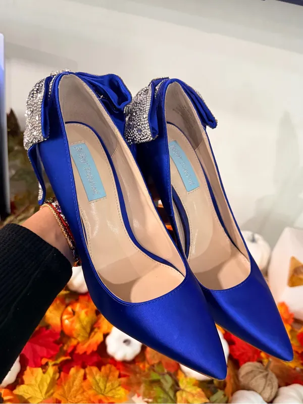 Betsey Johnson Royal Blue Satin Pointed Toe Heels with Crystal Bow - Image 14
