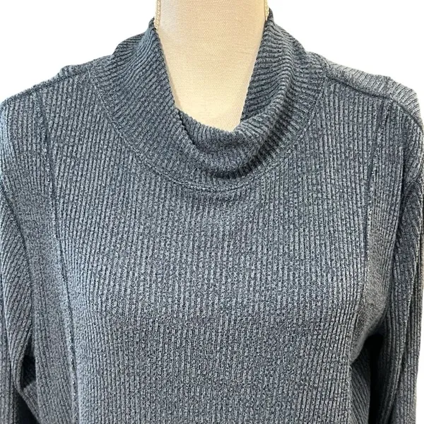 Free People Womens Mock Neck Ribbed Top Size L Cabincore Loungewear Boho - Image 2