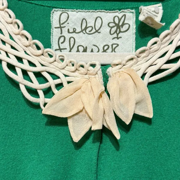 Anthropologie Field Flower Shamrock Green Cashmere/Cotton Blend Cardigan Sz‎ S - Image 5