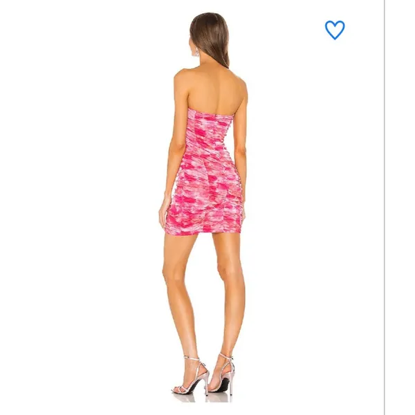 Revolve Ivanna Pink Tie-Dye Ruched Strapless Mini Dress S - Image 5