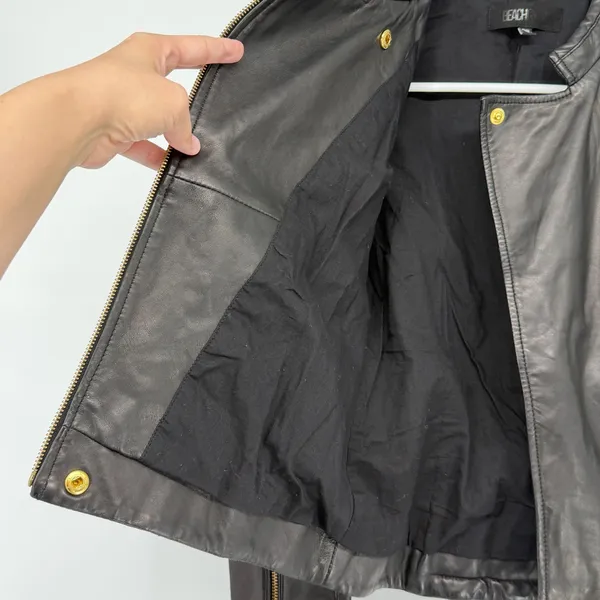 Beach Riot Leather Moto Jacket Adios Bitchachos XS Dolls Kill Gold‎ Zip - Image 5