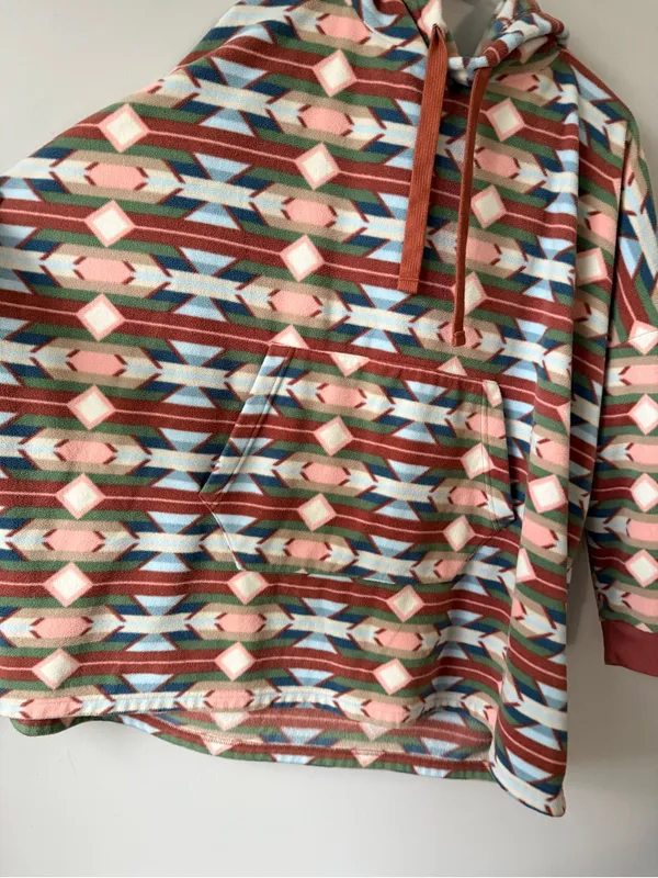 Eddie Bauer Oversize Fleece Sweatshirt Aztec Pattern Multi Color Orange Blue S M - Image 3